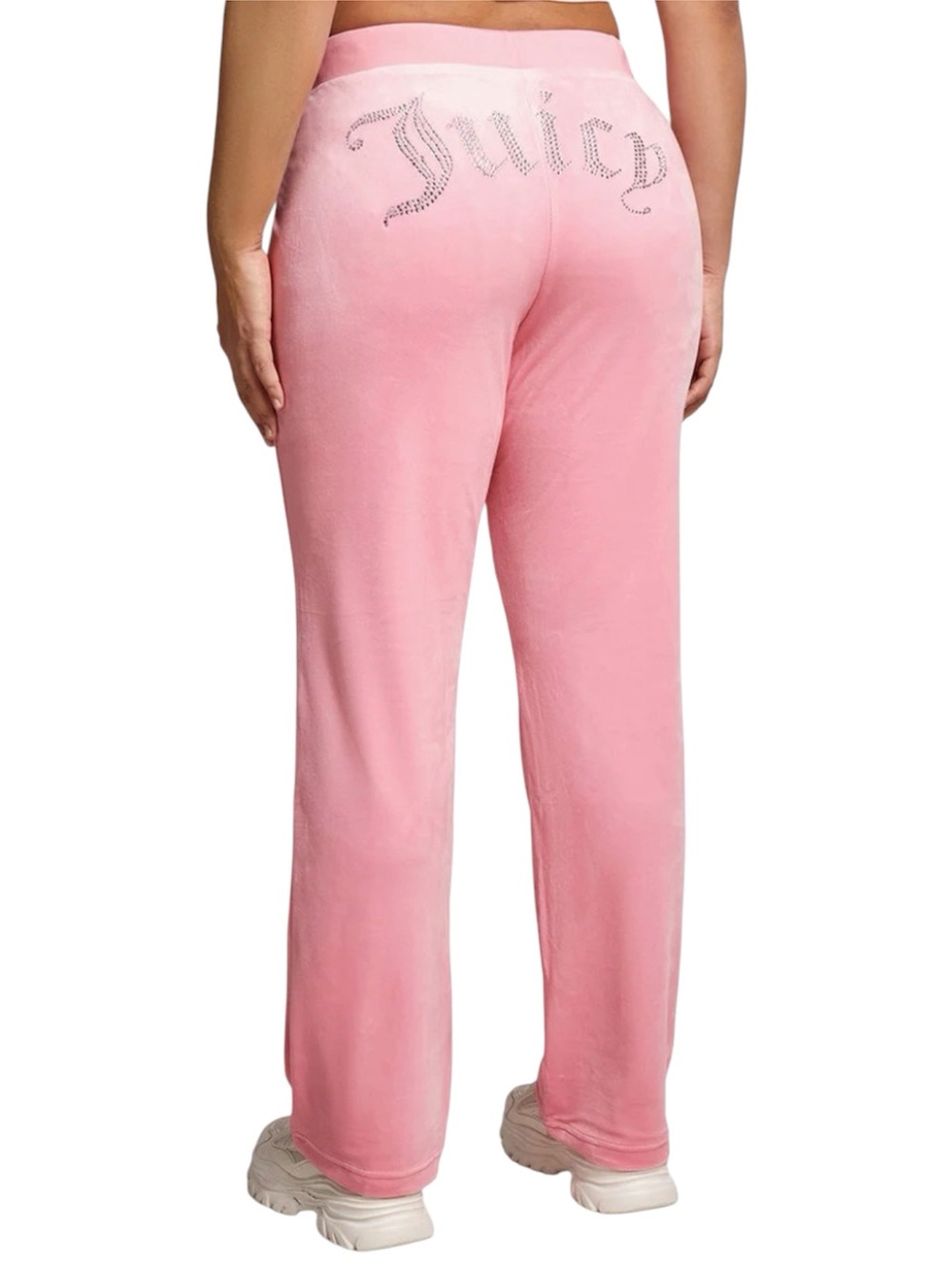 Juicy Couture Pink Velour Pull On Pants Juicy Sparkle Spellout on back Sz Large
